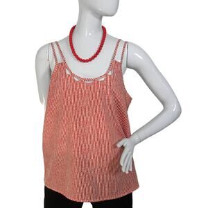 🍒 Dorothy blouse size small red and white vertical stripes spaghetti straps